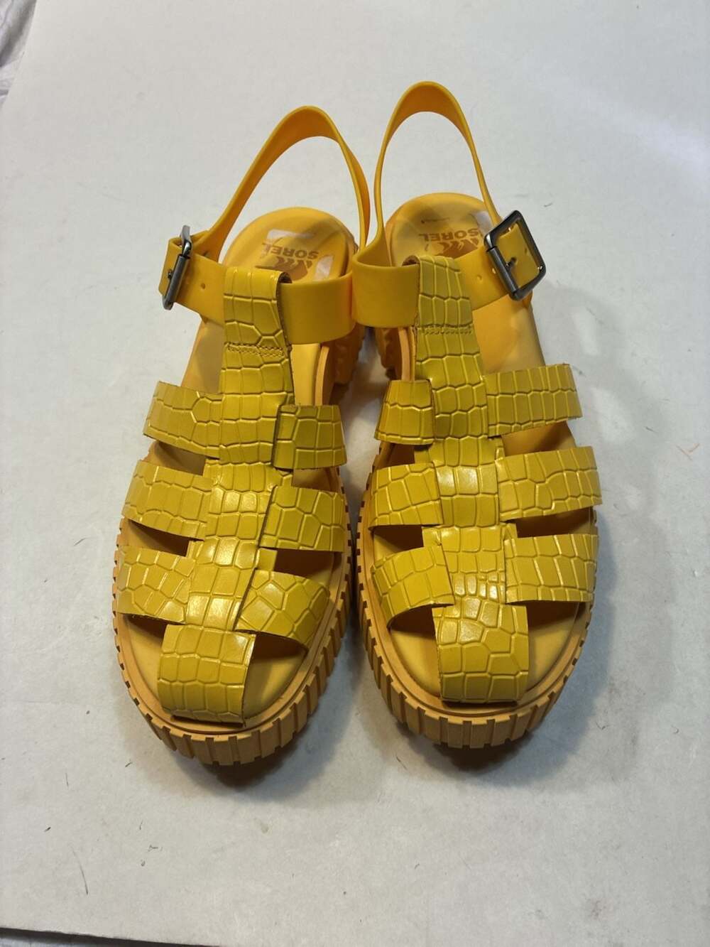 Sorel Ona Streetworks Fisherman Sandals Yellow Croc Leather